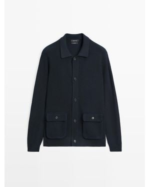 MASSIMO DUTTI Cotton Knit Cardigan With Pockets - Blue