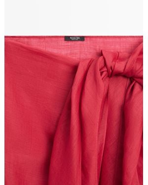 MASSIMO DUTTI 100% Ramie Pareo Skirt - Red