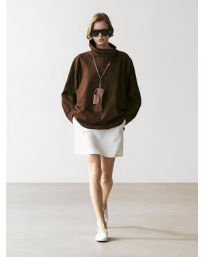 MASSIMO DUTTI Suede Leather Stand Collar Oversize Blouse - Brown
