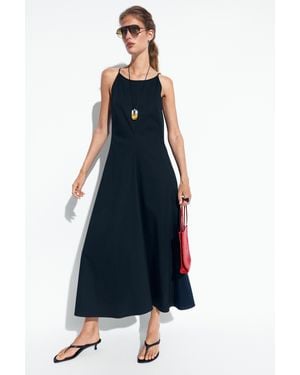 MASSIMO DUTTI Cotton Blend Poplin Strap Dress - Blue