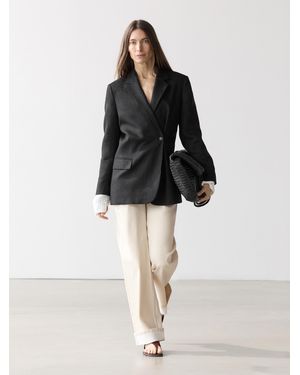 MASSIMO DUTTI Linen Blazer With Crossover Fastening - Black