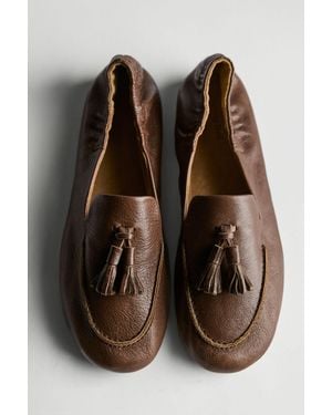 MASSIMO DUTTI Leather Tassel Loafers - Brown