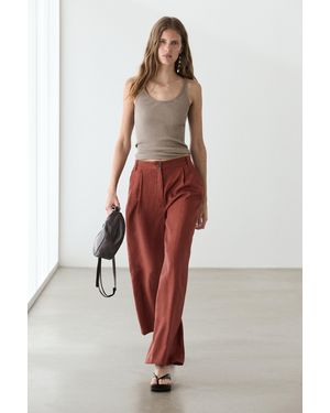 MASSIMO DUTTI 100% Linen Wide-Leg Elasticated Trousers - Red
