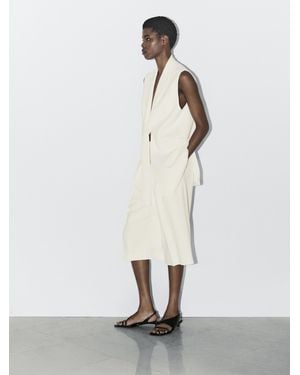 MASSIMO DUTTI Smart Waistcoat With Bow Detail - White