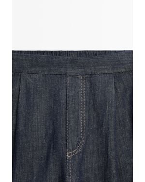 MASSIMO DUTTI Cotton Blend Pleated Semi-Jogger Pants - Blue