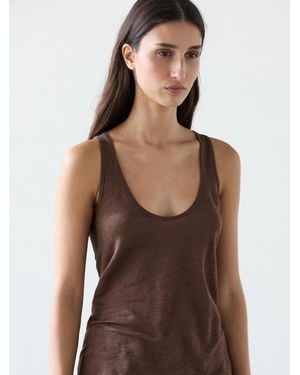 MASSIMO DUTTI 100% Linen Strappy Top - Brown