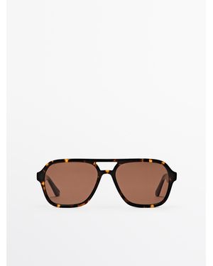 MASSIMO DUTTI Tortoiseshell-Effect Aviator Sunglasses - Brown
