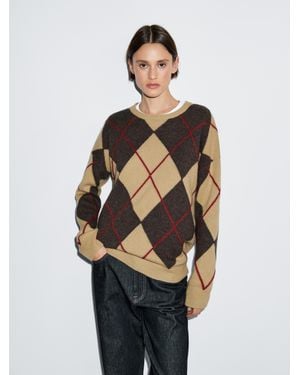 MASSIMO DUTTI Pull À Losanges En Laine Mélangée - Neutre