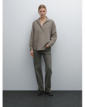 MASSIMO DUTTI Camicia Morbida Stile Polo A Righe - Grigio