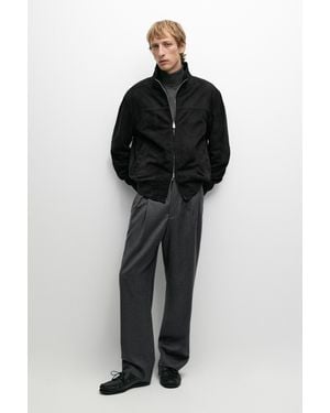 MASSIMO DUTTI Chaqueta Bomber Piel Ante - Negro