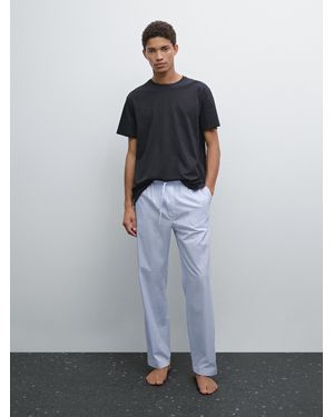 MASSIMO DUTTI Short Sleeve Pyjama Top And Striped Trousers - White