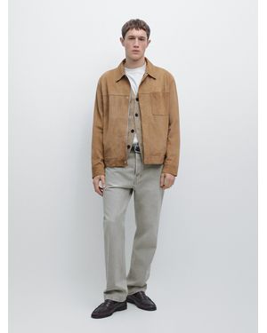 MASSIMO DUTTI Jacket With Suede Leather Pocket Detail - White