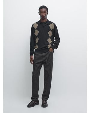 MASSIMO DUTTI Pull Polo Laine En Maille À Losanges - Multicolore