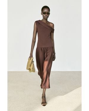 MASSIMO DUTTI One-Shoulder Midi Dress - Natural