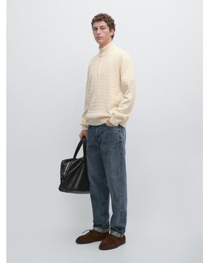 MASSIMO DUTTI Mock Neck Knit Jumper With Zip - White