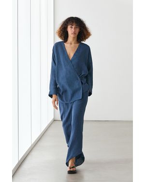 MASSIMO DUTTI Total Look Linen Pants - Blue