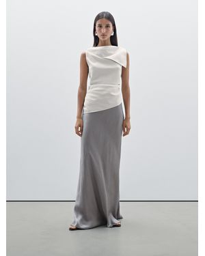 MASSIMO DUTTI Falda Larga Fluida Satinada - Blanco