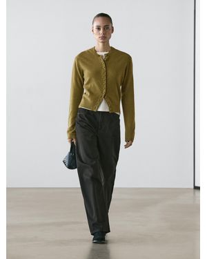 MASSIMO DUTTI Cardigán Punto Botones Forrados 100% Lana - Verde