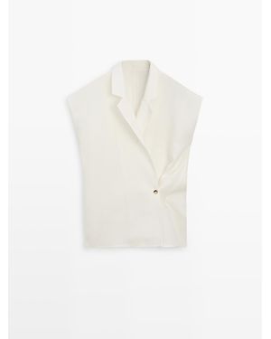 MASSIMO DUTTI Gekruist Linnen Gilet Met Revers - Wit