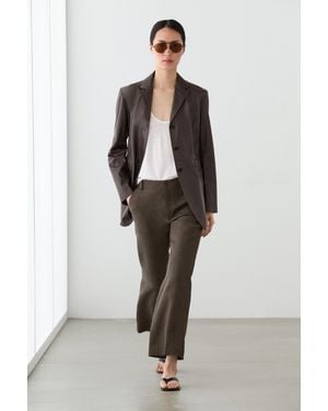 MASSIMO DUTTI Kick Flare Cropped Linen Trousers - Brown