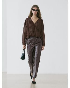 MASSIMO DUTTI Flowing Surplice Polka Dot Blouse - Brown