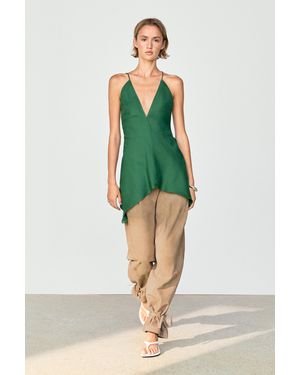 MASSIMO DUTTI Asymmetric Spaghetti Strap Top - Green