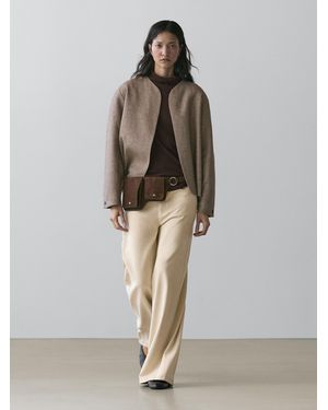 MASSIMO DUTTI Short Linen Blend Jacket - Brown