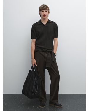MASSIMO DUTTI Polo En Maille Côtelée - Noir