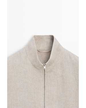 MASSIMO DUTTI 100% Linen Zip-Up Jacket - Natural