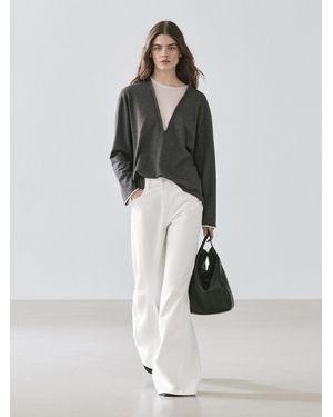 MASSIMO DUTTI Cotton Blend Knit Sweater With Contrast Fabric - Multicolor