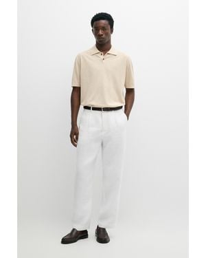 MASSIMO DUTTI Polo Botonadura Con Algodon Lino - Blanco