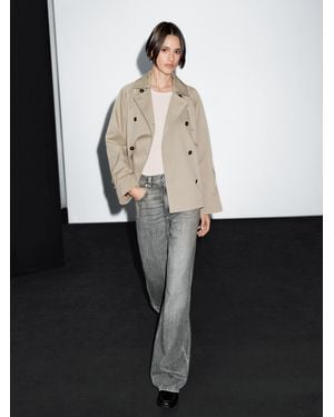 MASSIMO DUTTI Short Trench Coat With Button Detail On The Collar - Natural