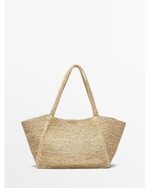 MASSIMO DUTTI 100% Raffia Middelgrote Shopper - Naturel