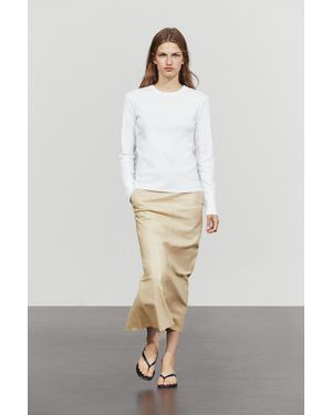 MASSIMO DUTTI Nappa Leather Midi Skirt - White