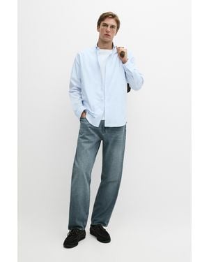 MASSIMO DUTTI 100% Cotton Regular Fit Striped Shirt - Blue