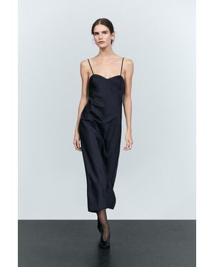MASSIMO DUTTI Midikleid Mit Schmalen Trägern - Weiß