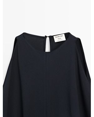 MASSIMO DUTTI Midi Dress With Pleated Detail - Black