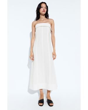 MASSIMO DUTTI Linen Strapless Midi Dress - White