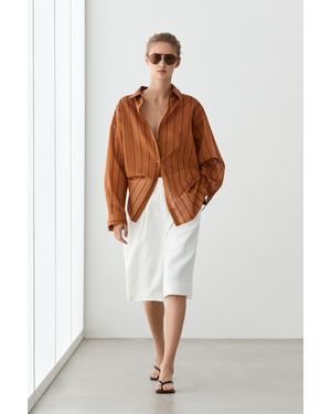 MASSIMO DUTTI Cotton Silk Striped Flowing Shirt - Brown