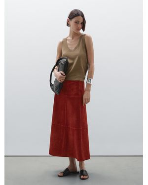 MASSIMO DUTTI Suede Leather Flared Midi Skirt