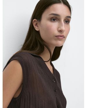 MASSIMO DUTTI Semi-Sheer Flowing Polo Shirt - Black