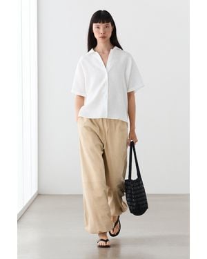MASSIMO DUTTI 100% Linen Short Sleeve Shirt - White
