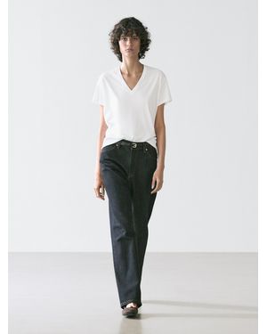 MASSIMO DUTTI Flowing V-Neck T-Shirt - White