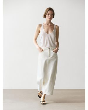 MASSIMO DUTTI Barrel Fit Denim Midi Skirt - White