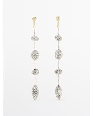MASSIMO DUTTI Dangle Earrings With Textured Pieces - White