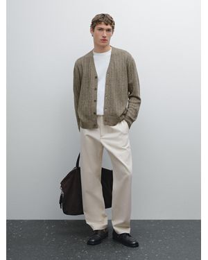 MASSIMO DUTTI Ribbed Cotton And Linen Blend Cardigan - Multicolour
