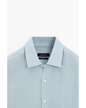 MASSIMO DUTTI 100% Linen Structured Shirt - Blue
