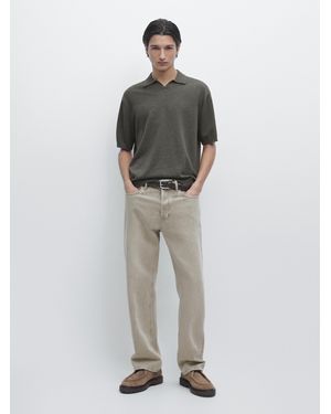 MASSIMO DUTTI Cotton Blend Knit Polo Jumper - Grey
