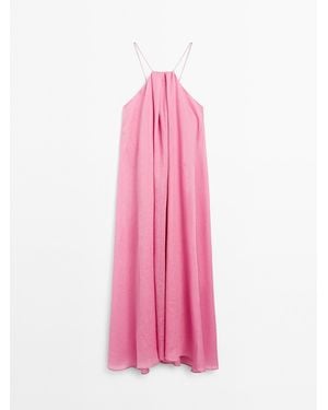 MASSIMO DUTTI Lange Halterjurk Met Plooien - Roze