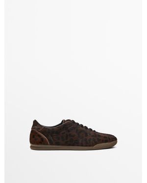MASSIMO DUTTI Leren Sneaker Met Haar En Panterprint - Wit
